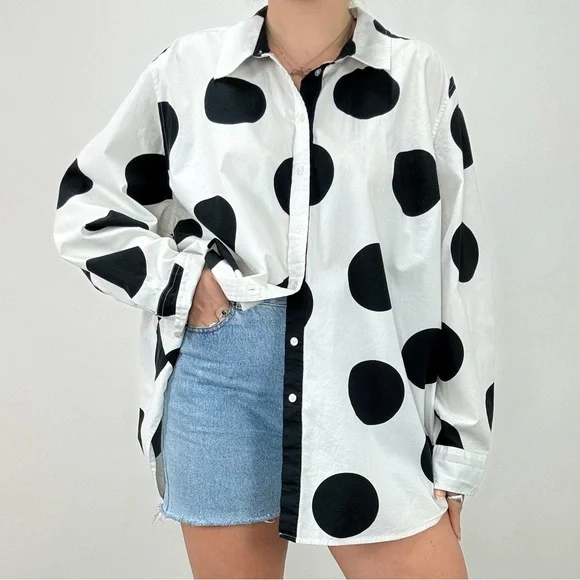 Lane Bryant Polka Dot Button Down Shirt - Picture 1 of 5